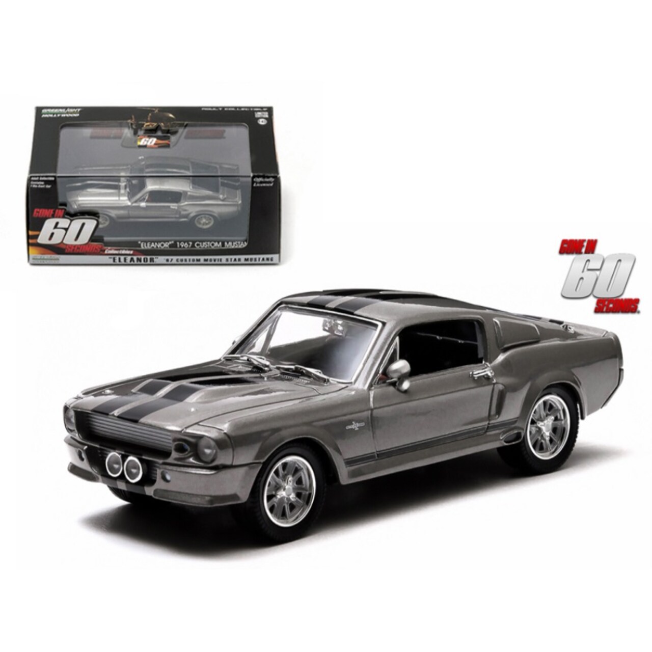 1967 Ford Mustang Custom "Eleanor" Gray Metallic with Black Stripes "Gone in 60 Seconds" (2000) Movie 1/43 Diecast Model Car by Greenlight